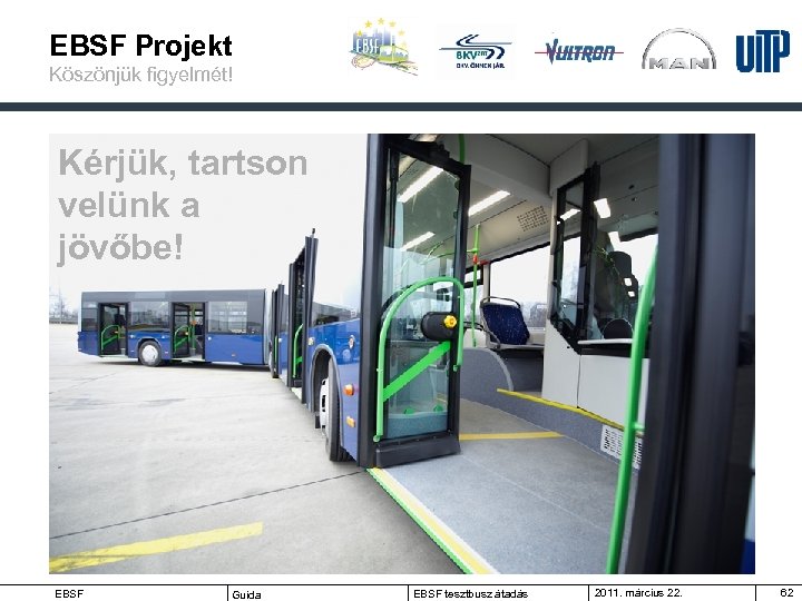 EBSF Projekt Köszönjük figyelmét! Kérjük, tartson velünk a jövőbe! EBSF Guida EBSF tesztbusz átadás