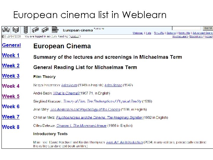 European cinema list in Weblearn 