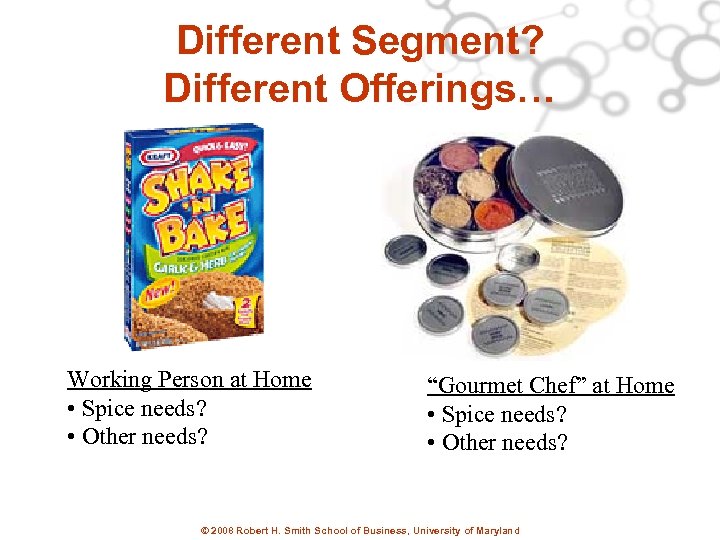 Different Segment? Different Offerings… Working Person at Home • Spice needs? • Other needs?