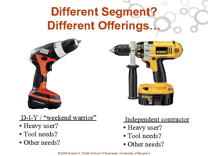 Different Segment? Different Offerings… D-I-Y / “weekend warrior” • Heavy user? • Tool needs?