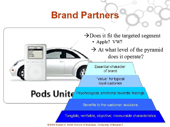 Brand Partners Does it fit the targeted segment • Apple? VW? At what level