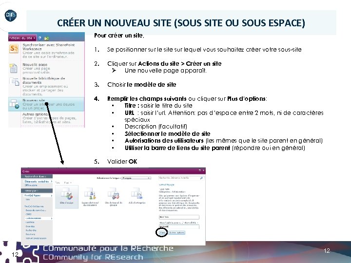 CRÉER UN NOUVEAU SITE (SOUS SITE OU SOUS ESPACE) Pour créer un site, 1.