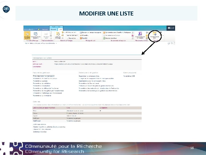 MODIFIER UNE LISTE 18 