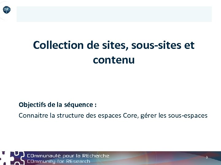 Collection de sites, sous-sites et contenu Objectifs de la séquence : Connaitre la structure