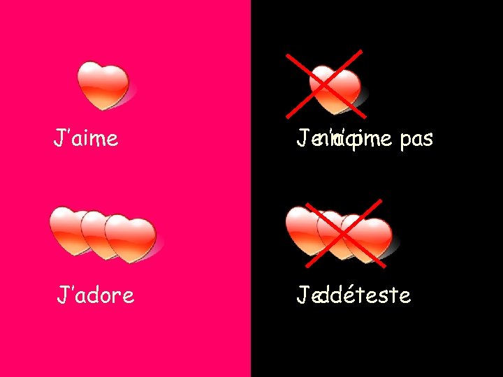 J’aime J’a Je n’aime pas J n’a p J’adore J’a Je J ddéteste 