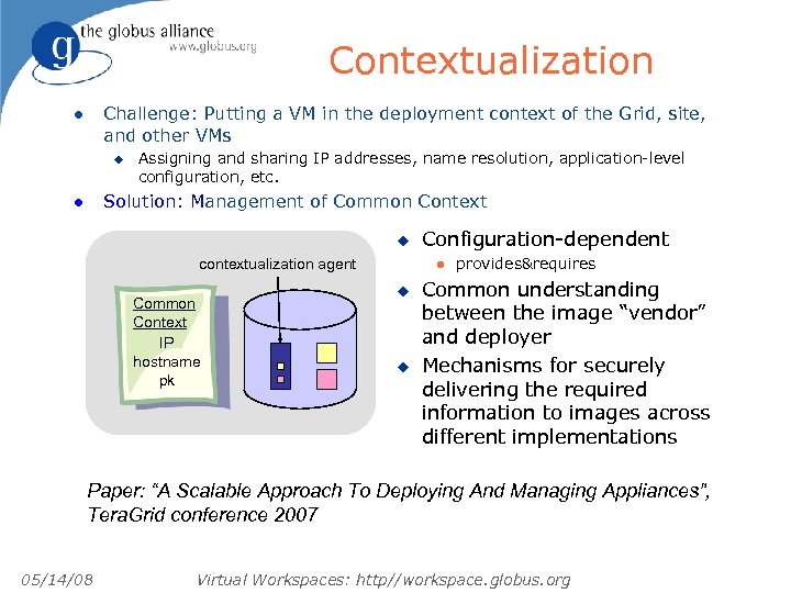 Contextualization Challenge: Putting a VM in the deployment context of the Grid, site, and