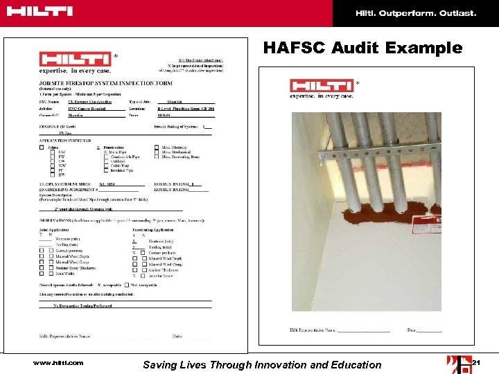 HAFSC Audit Example www. hilti. com Saving Lives Through Innovation and Education 21 