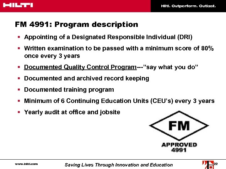 FM 4991: Program description § Appointing of a Designated Responsible Individual (DRI) § Written