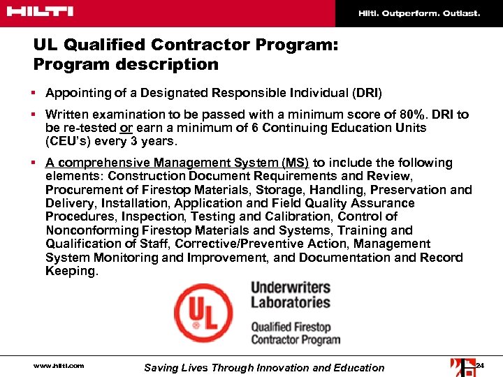UL Qualified Contractor Program: Program description § Appointing of a Designated Responsible Individual (DRI)