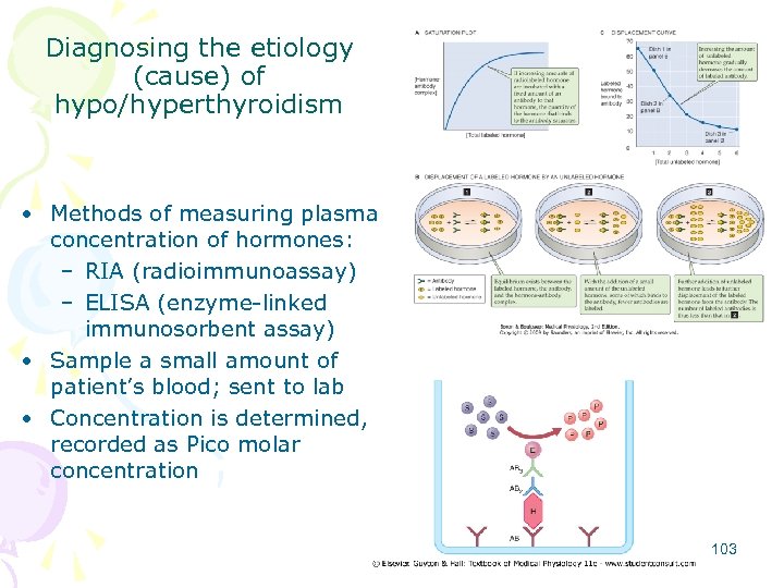 Diagnosing the etiology (cause) of hypo/hyperthyroidism • Methods of measuring plasma concentration of hormones: