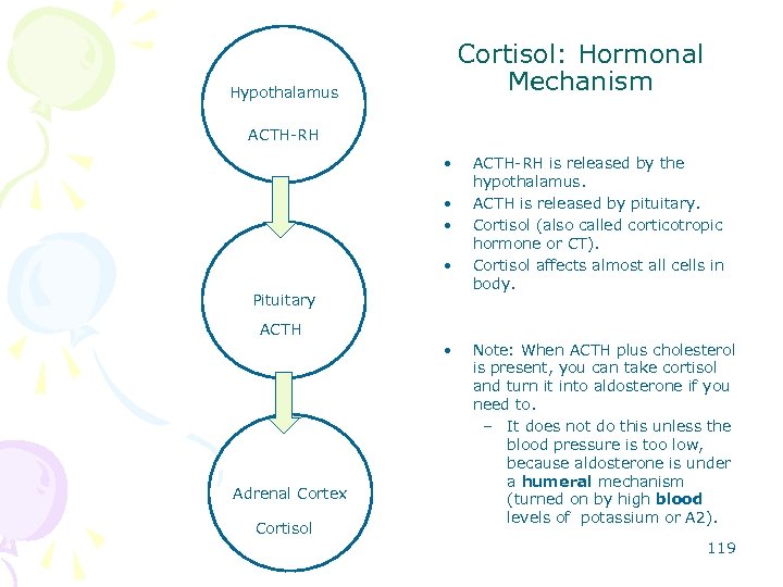 Cortisol: Hormonal Mechanism Hypothalamus ACTH-RH • • Pituitary ACTH-RH is released by the hypothalamus.