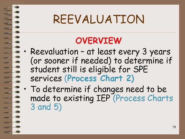 REEVALUATION OVERVIEW • Reevaluation – at least every 3 years (or sooner if needed)