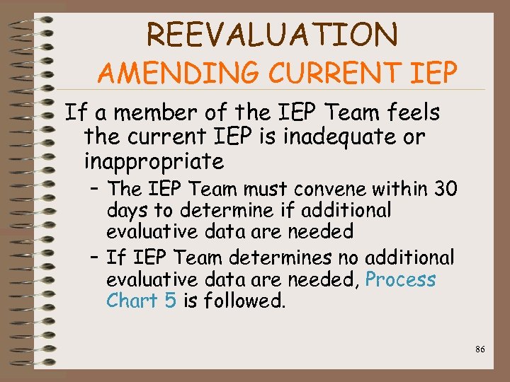REEVALUATION AMENDING CURRENT IEP If a member of the IEP Team feels the current