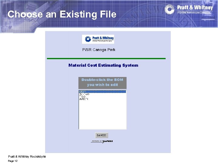 Choose an Existing File Pratt & Whitney Rocketdyne Page 12 