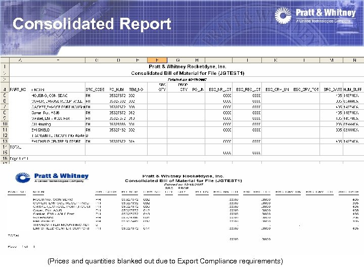 Consolidated Report (Prices and Pratt & Whitney Rocketdyne Page 25 quantities blanked out due