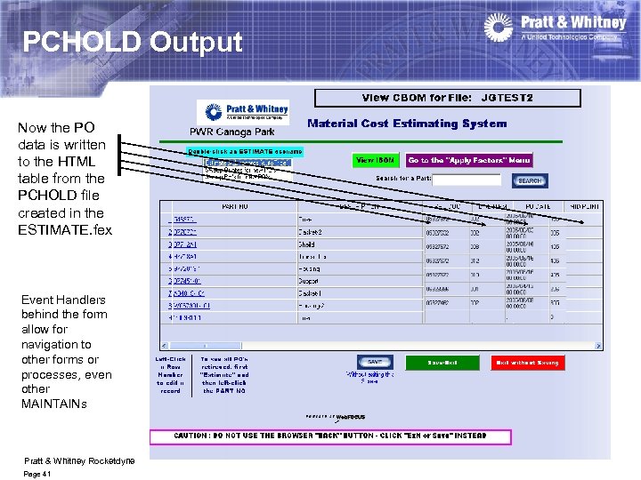 PCHOLD Output Now the PO data is written to the HTML table from the