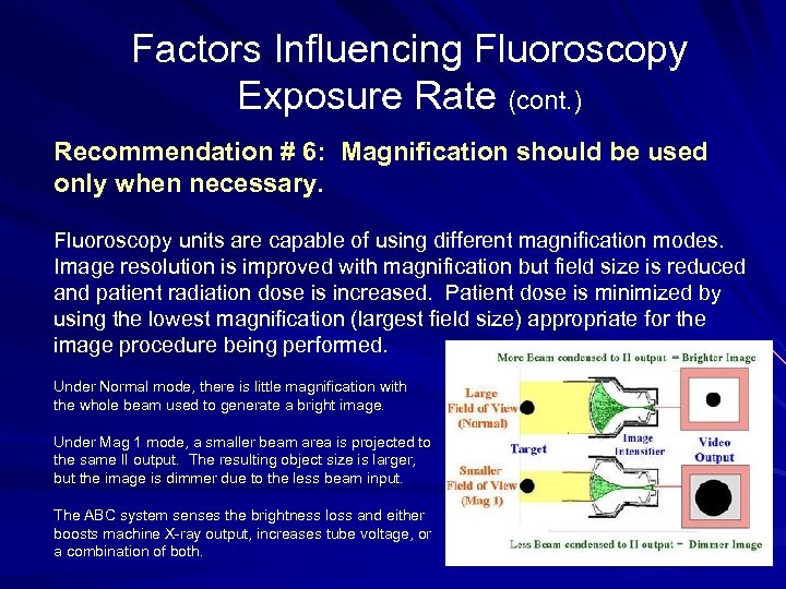 Factors Influencing Fluoroscopy Exposure Rate (cont. ) Recommendation # 6: Magnification should be used