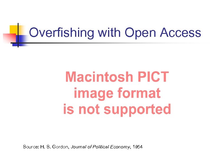 Overfishing with Open Access Source: H. S. Gordon, Journal of Political Economy, 1954 