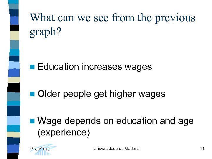 What can we see from the previous graph? n Education n Older increases wages