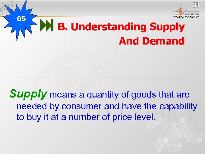 05 B. Understanding Supply And Demand Supply means a quantity of goods that are