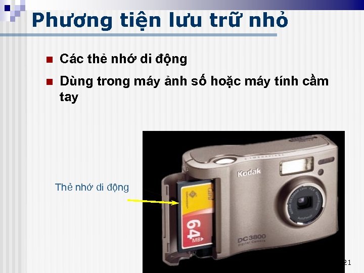Phương tiện lưu trữ nhỏ n Các thẻ nhớ di động n Dùng trong