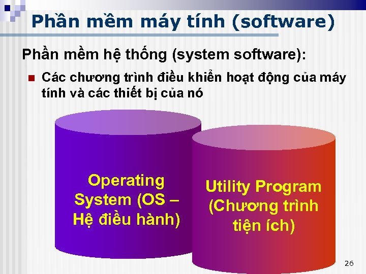 Phần mềm máy tính (software) Phần mềm hệ thống (system software): n Các chương