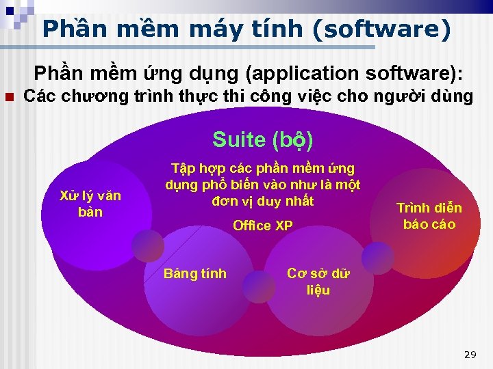 Phần mềm máy tính (software) Phần mềm ứng dụng (application software): n Các chương