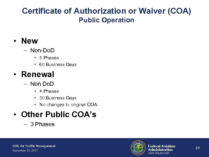 Certificate of Authorization or Waiver (COA) Public Operation • New – Non-Do. D •