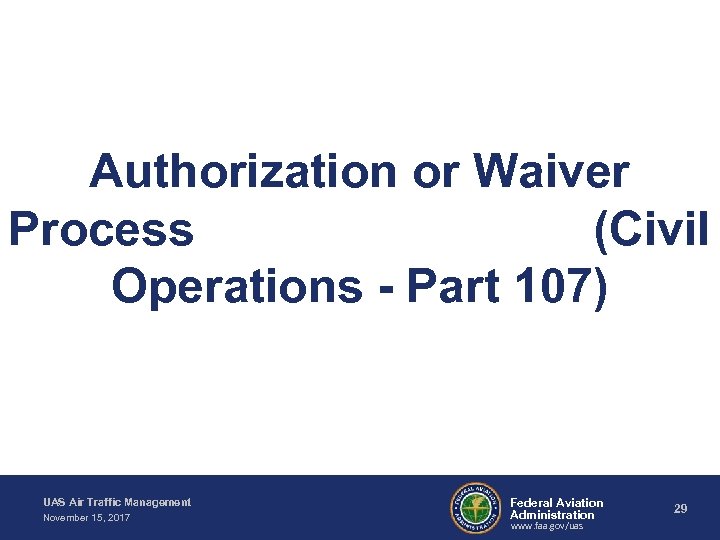 Authorization or Waiver Process (Civil Operations - Part 107) UAS Air Traffic Management November