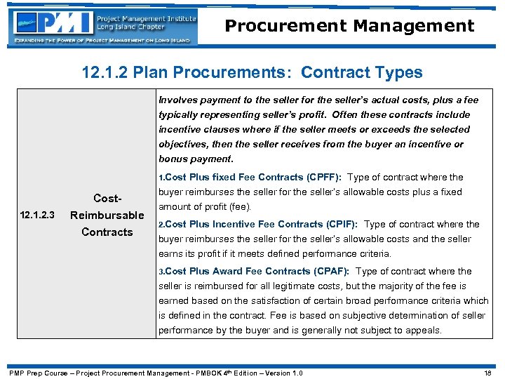 Procurement Management 12. 1. 2 Plan Procurements: Contract Types Involves payment to the seller