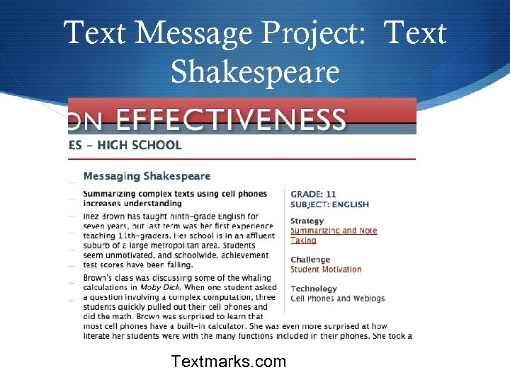 Text Message Project: Text Shakespeare Textmarks. com 