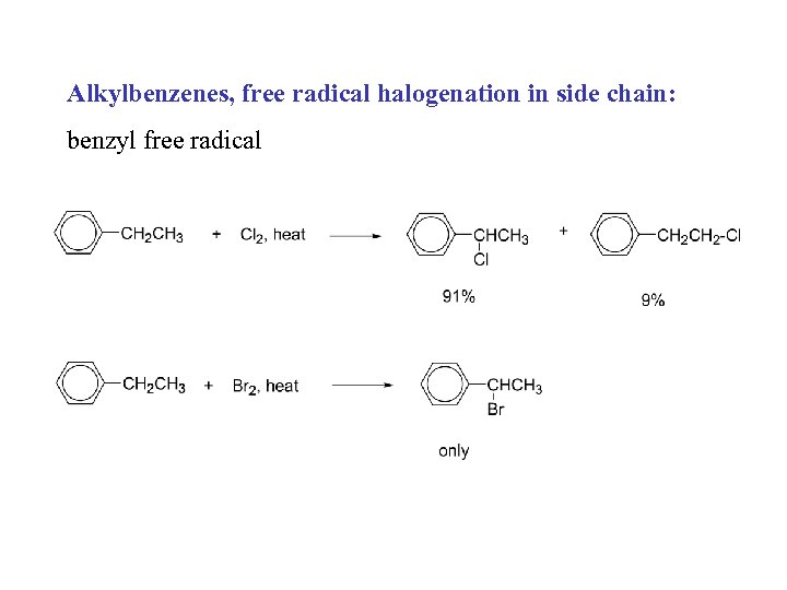 Alkylbenzenes, free radical halogenation in side chain: benzyl free radical 