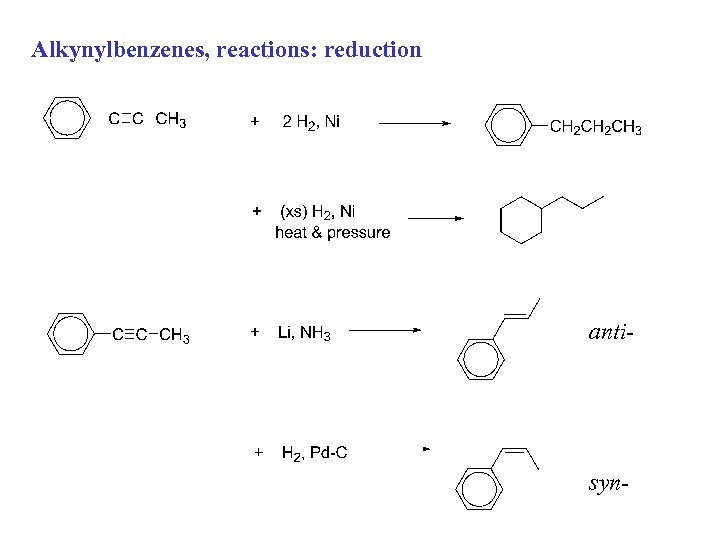 Alkynylbenzenes, reactions: reduction anti- syn- 