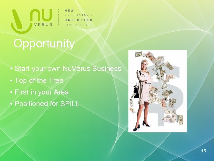 Opportunity • Start your own Nu. Verus Business • Top of the Tree •