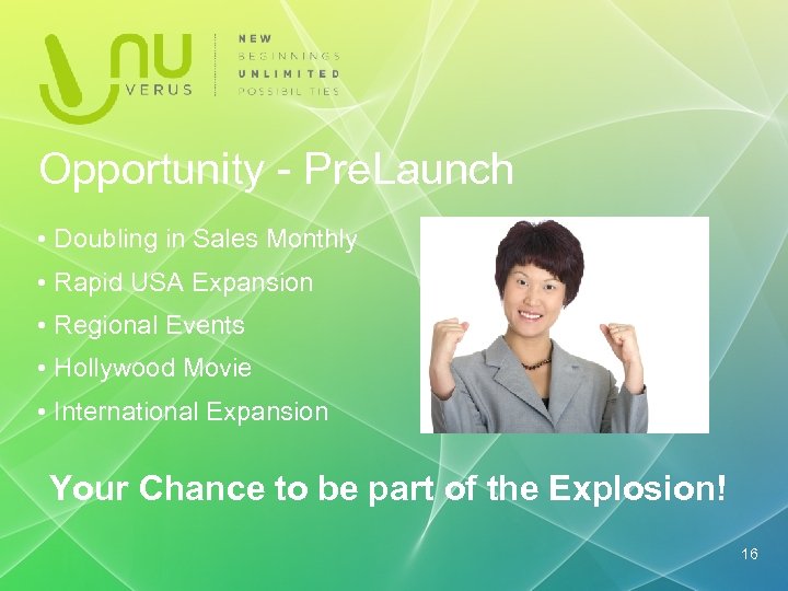 Opportunity - Pre. Launch • Doubling in Sales Monthly • Rapid USA Expansion •