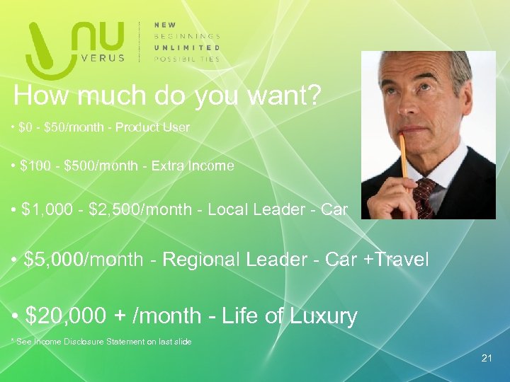 How much do you want? • $0 - $50/month - Product User • $100