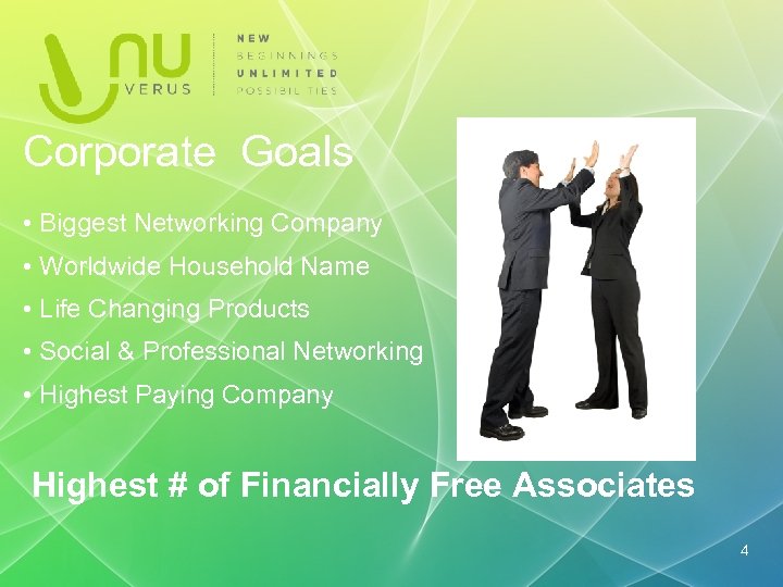 Corporate Goals • Biggest Networking Company • Worldwide Household Name • Life Changing Products