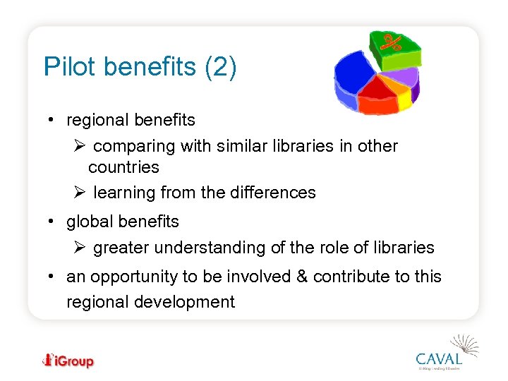 Pilot benefits (2) • regional benefits Ø comparing with similar libraries in other countries