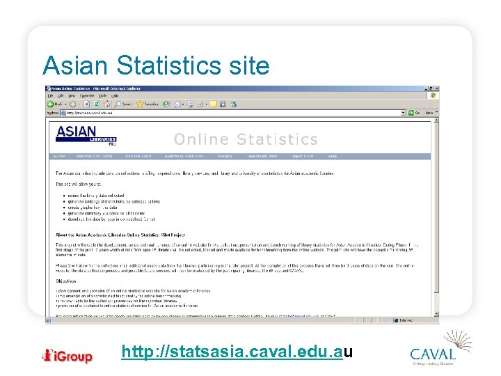 Asian Statistics site http: //statsasia. caval. edu. au 