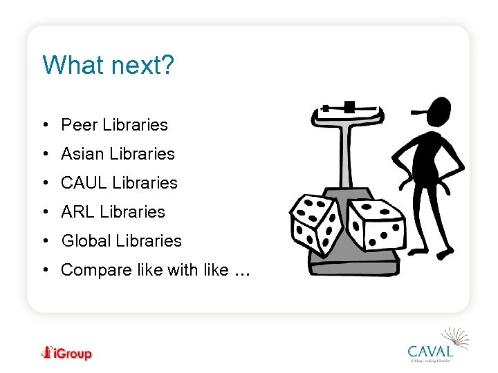 What next? • Peer Libraries • Asian Libraries • CAUL Libraries • ARL Libraries