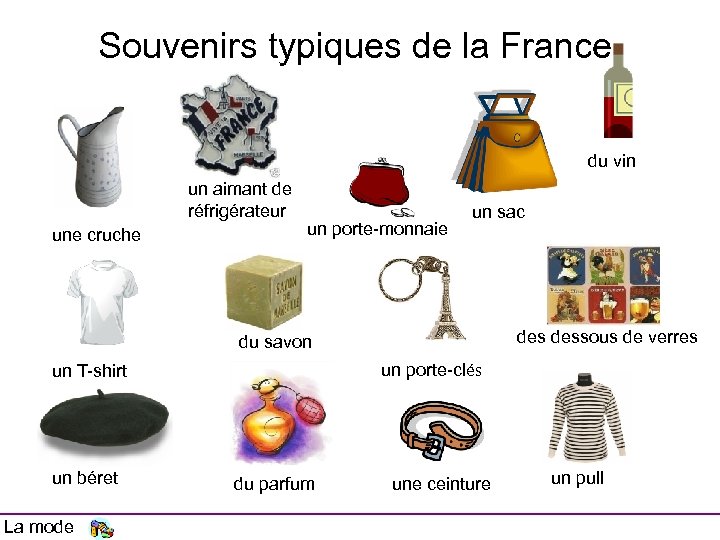 Souvenirs typiques de la France du vin un aimant de réfrigérateur une cruche un