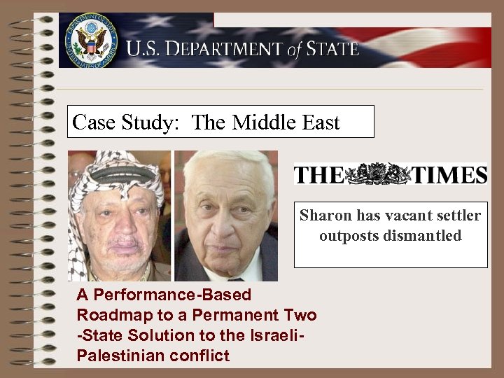 Case Study: The Middle East Sharon has vacant settler outposts dismantled A Performance-Based Roadmap