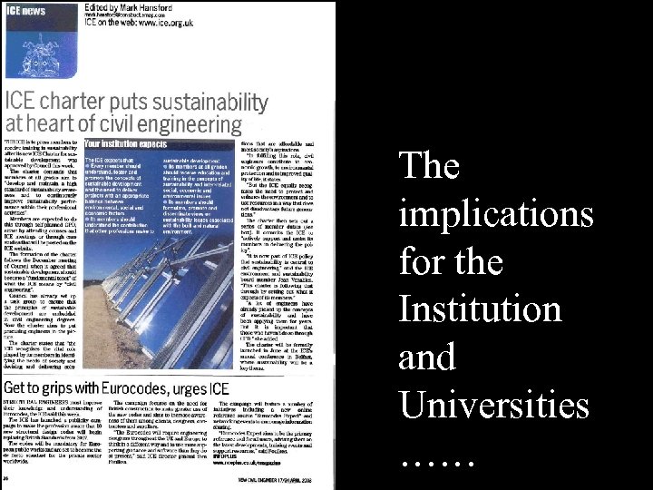 The implications for the Institution and Universities …… 