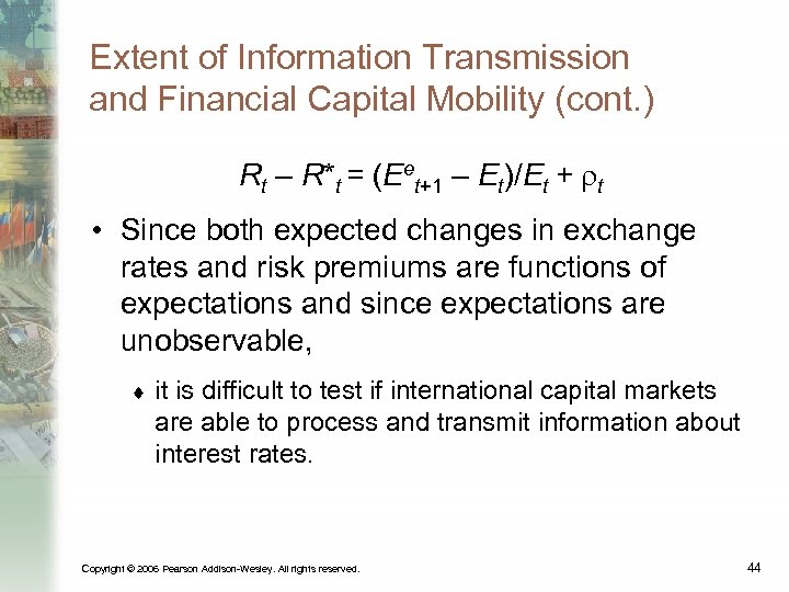 Extent of Information Transmission and Financial Capital Mobility (cont. ) Rt – R*t =