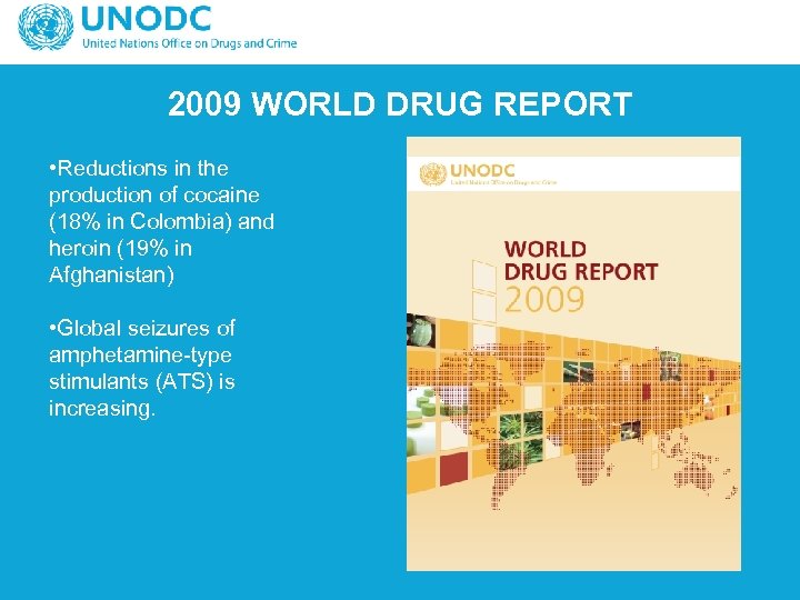 2009 WORLD DRUG REPORT • Reductions in the production of cocaine (18% in Colombia)
