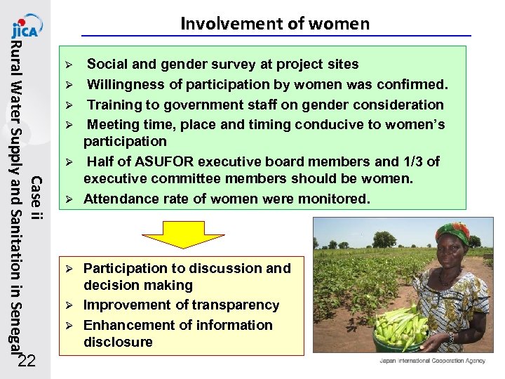 Involvement of women Case ii R u r a l W a t e