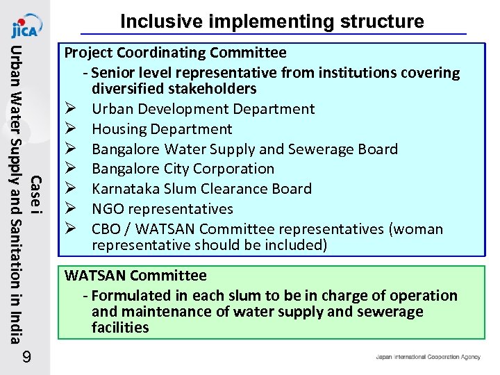 Inclusive implementing structure Ca s e i U r b a n Wa t