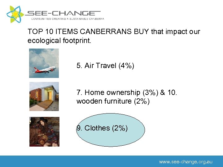 TOP 10 ITEMS CANBERRANS BUY that impact our ecological footprint. 5. Air Travel (4%)