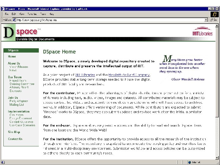 University Resource Partnership • 3/3/02 DSpace Archive: MIT and HP to create a LT