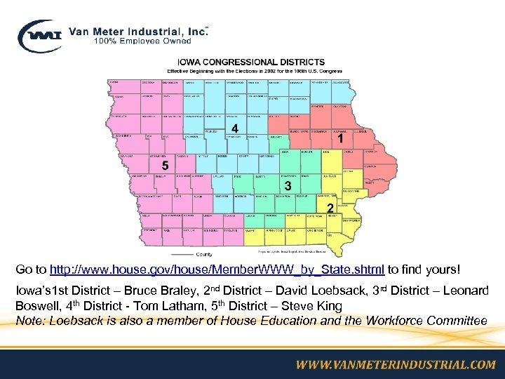 Go to http: //www. house. gov/house/Member. WWW_by_State. shtml to find yours! Iowa’s 1 st